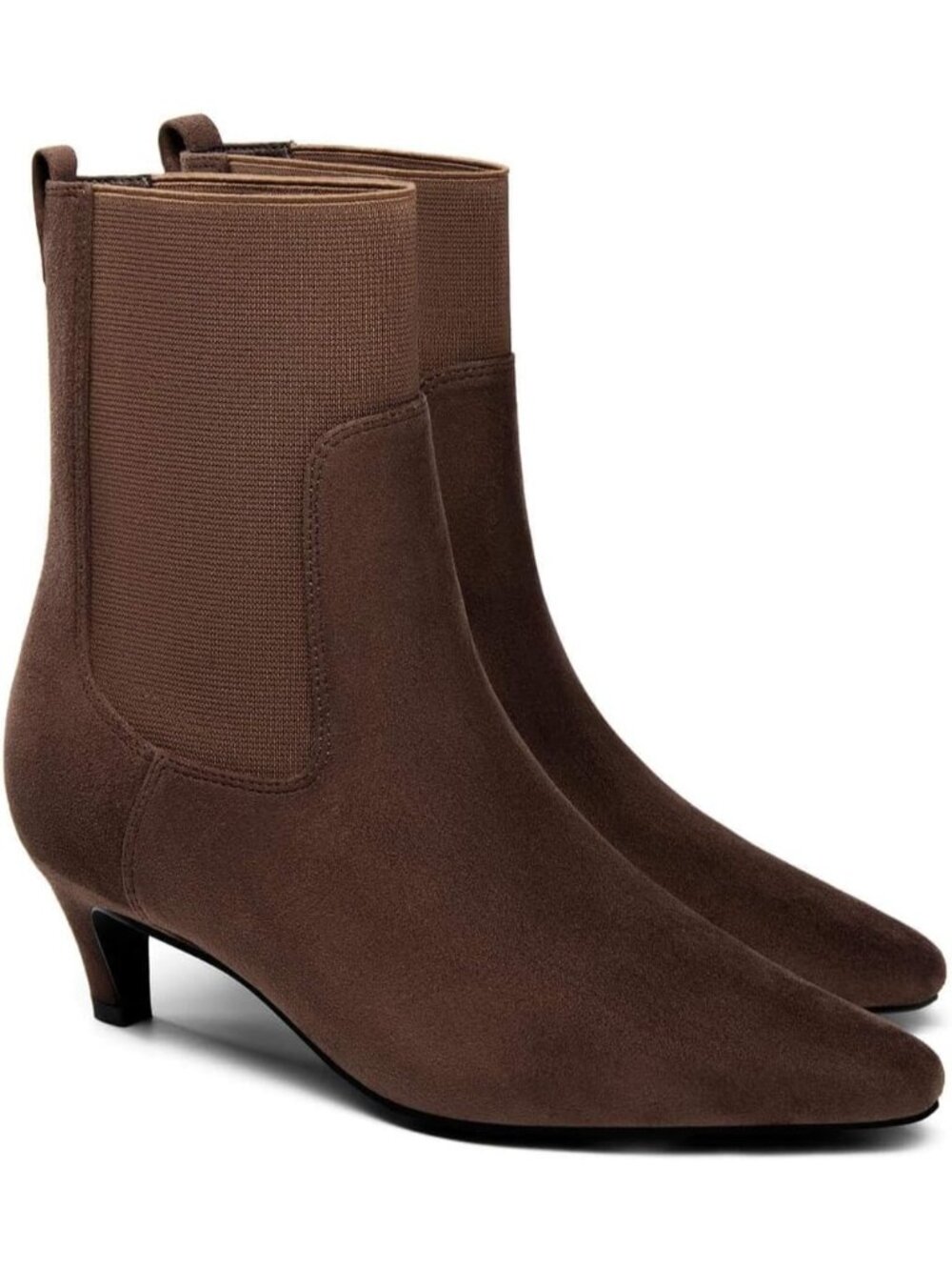 Women's Chocolate Ankle Boots Low Kitten Heel Pointed Toe Slip On Elastic Boots